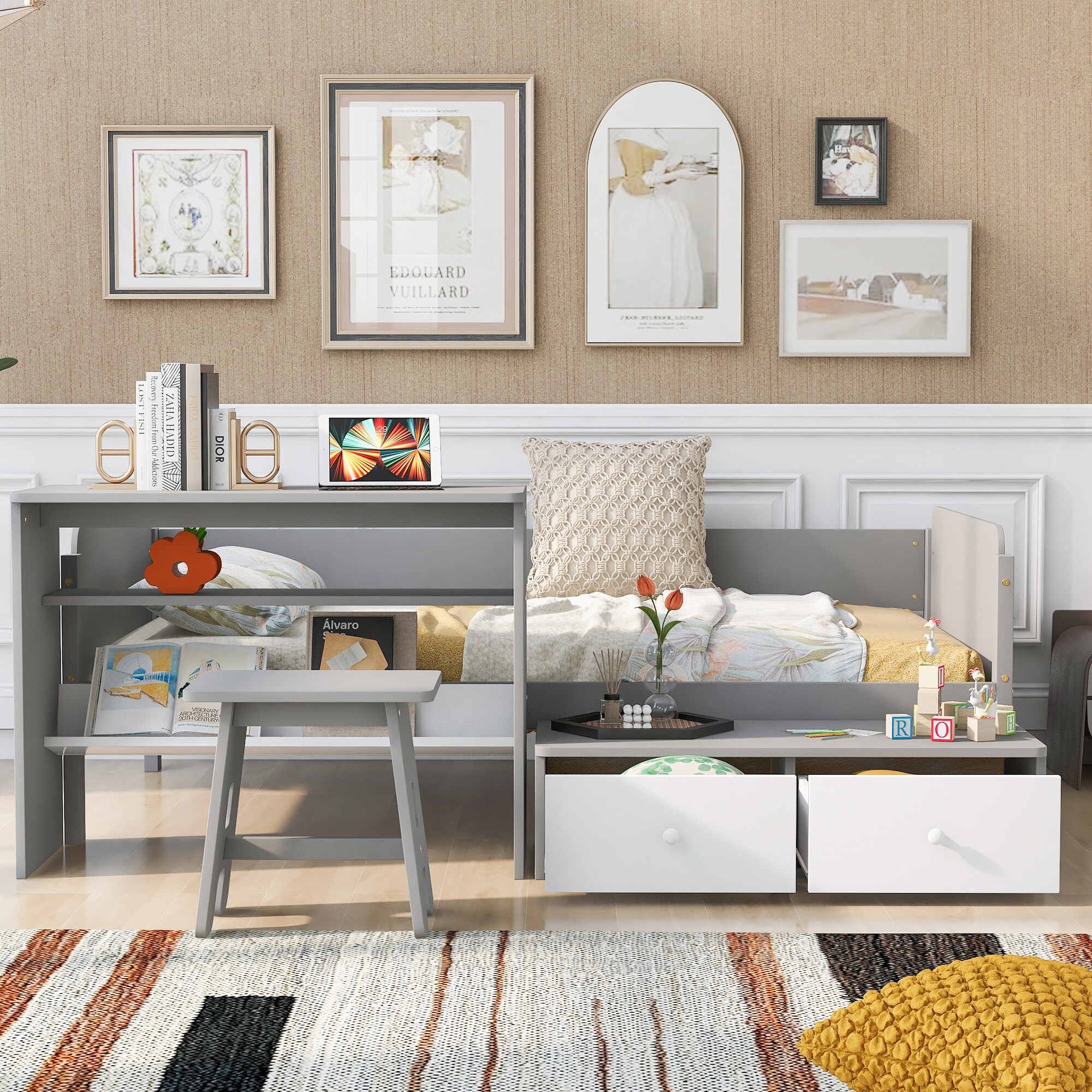 Twin bed and desk set hot sale